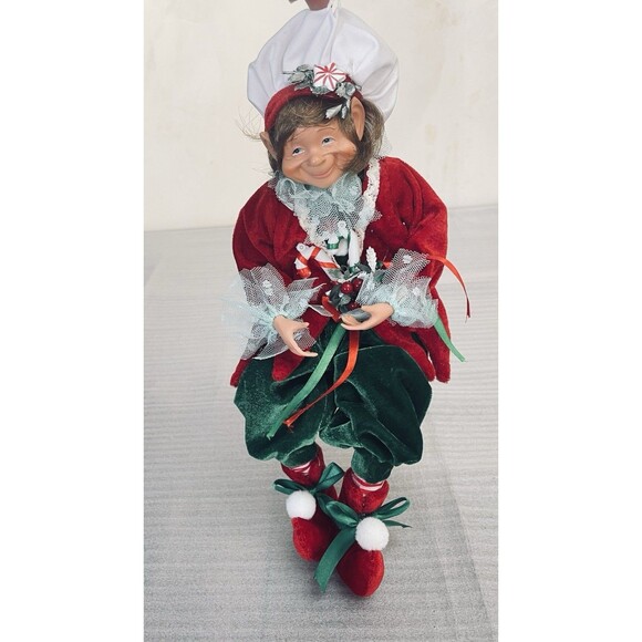 Christmas Cook Elf Shelf Sitter Ornament 16" Red Green Outfit Articulated Legs - Picture 4 of 10
